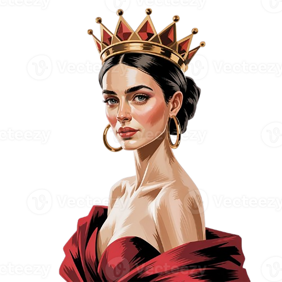 A stunning digital illustration of a regal woman with fair skin and striking features png
