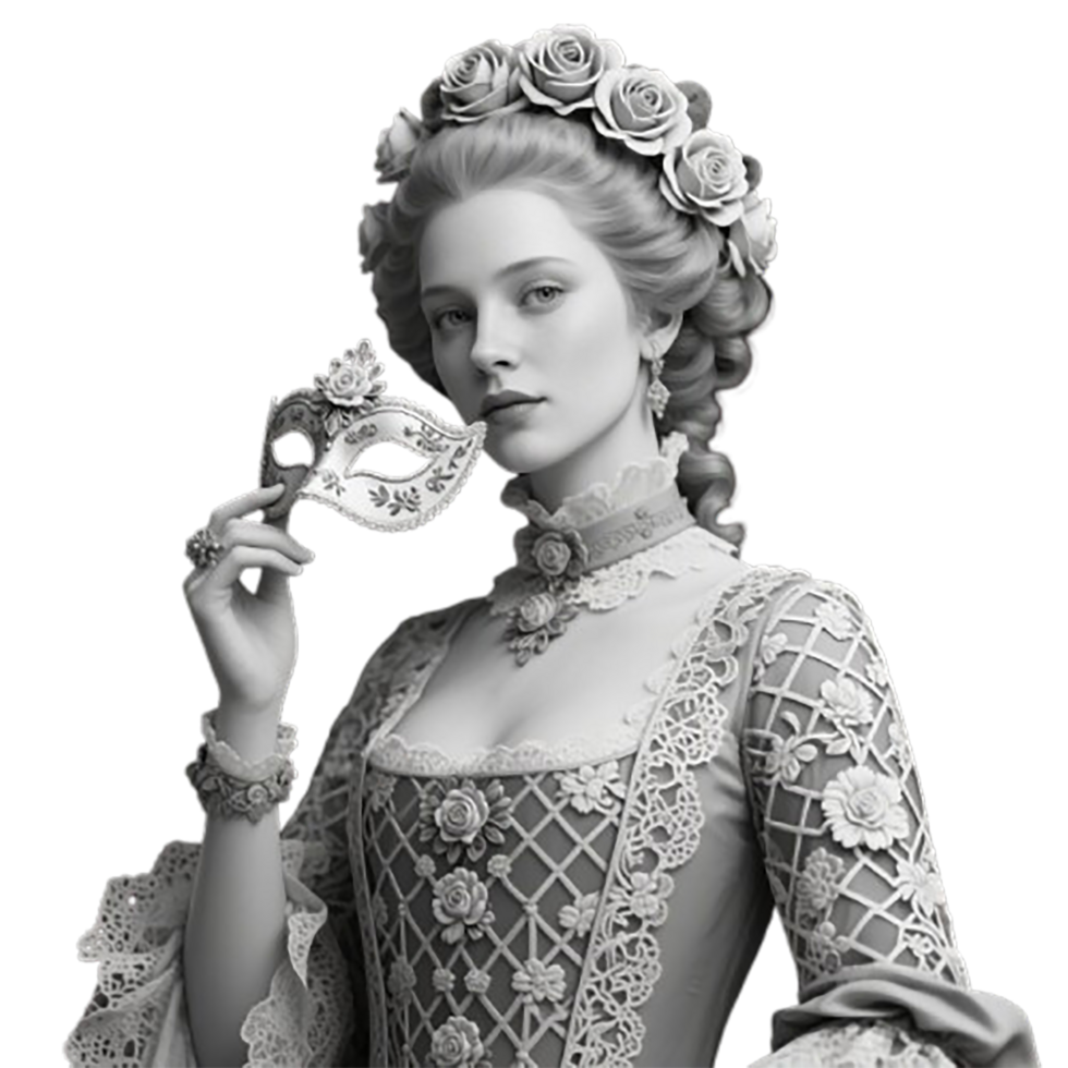 A stunning black and white illustration of a captivating woman png