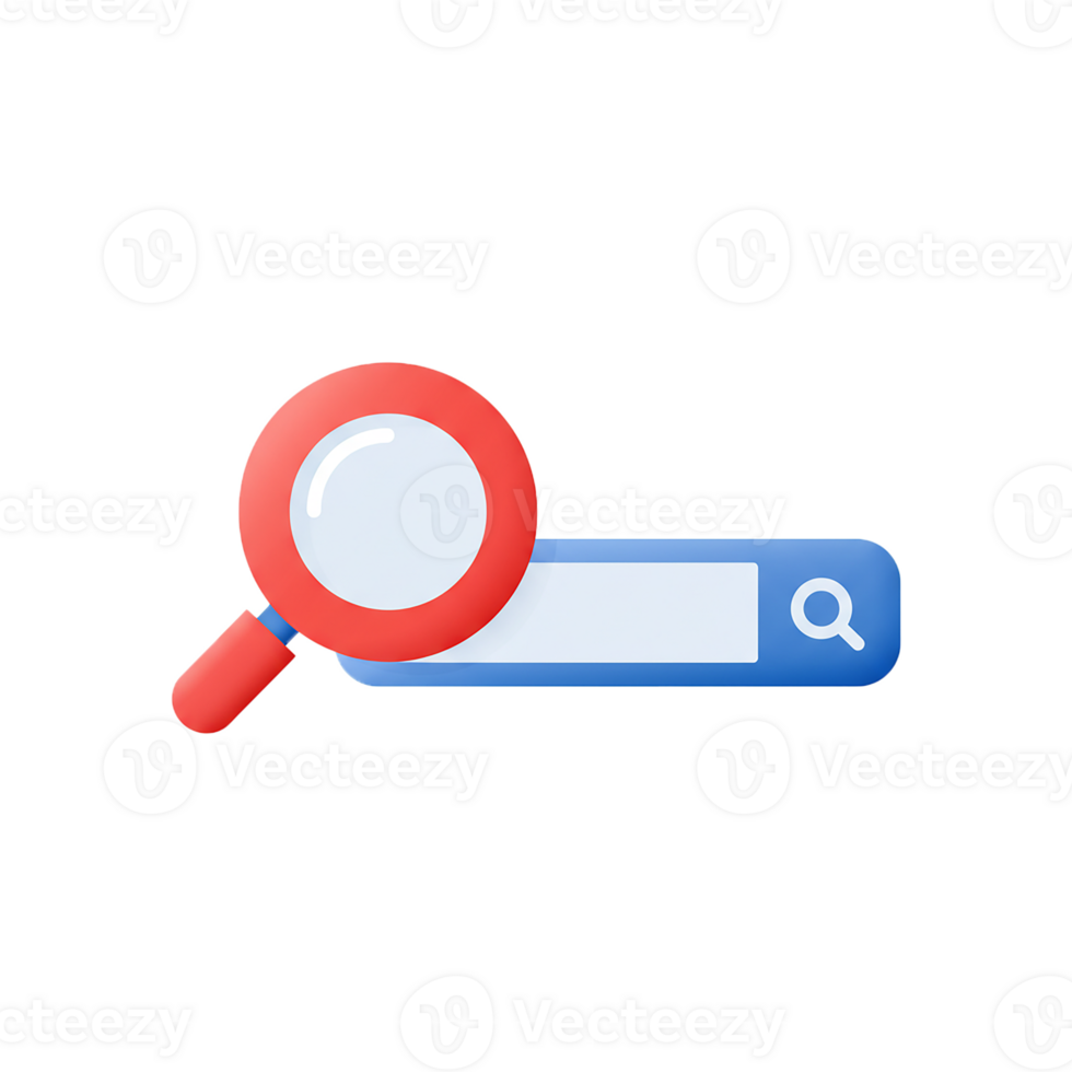 Magnifying Glass and Search Bar Icon Design Digital Illustration for Website and Application Interface png