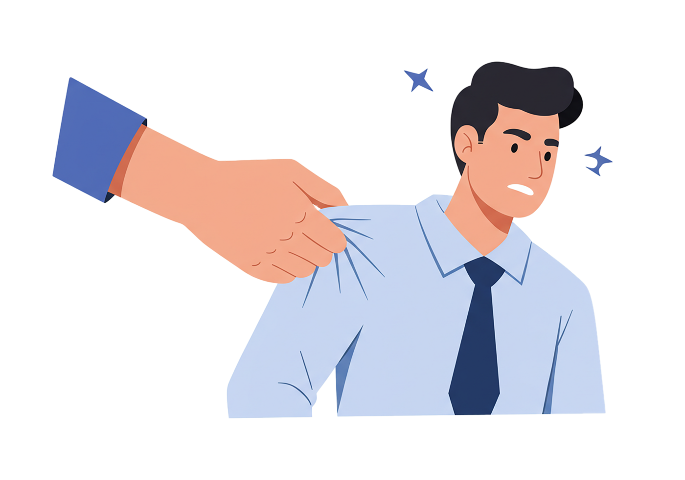 Illustration of a Stressed Businessman Being Harassed by an unseen Hand, Workplace Anxiety and Harassment Concept png