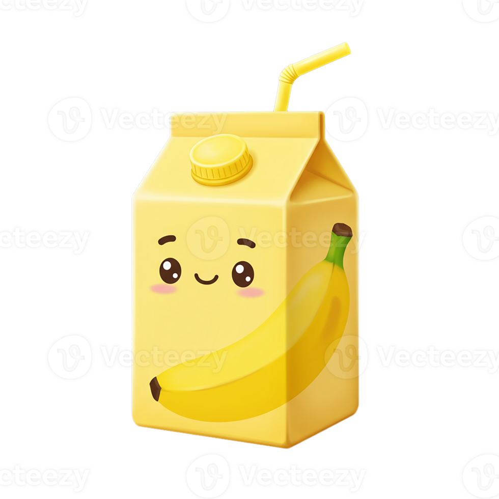 Adorable Cartoon Banana Juice Box Packaging Design Illustration png