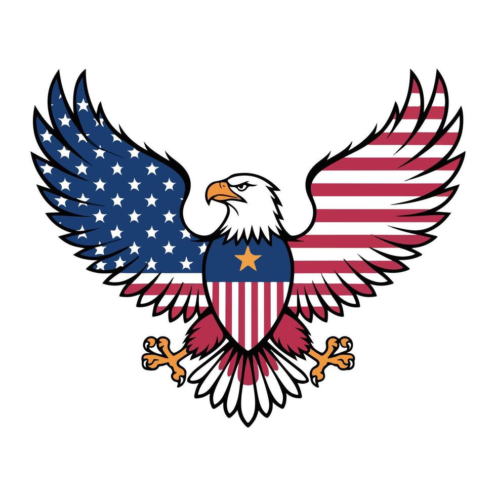 Majestic Bald Eagle with American Flag and Shield vector
