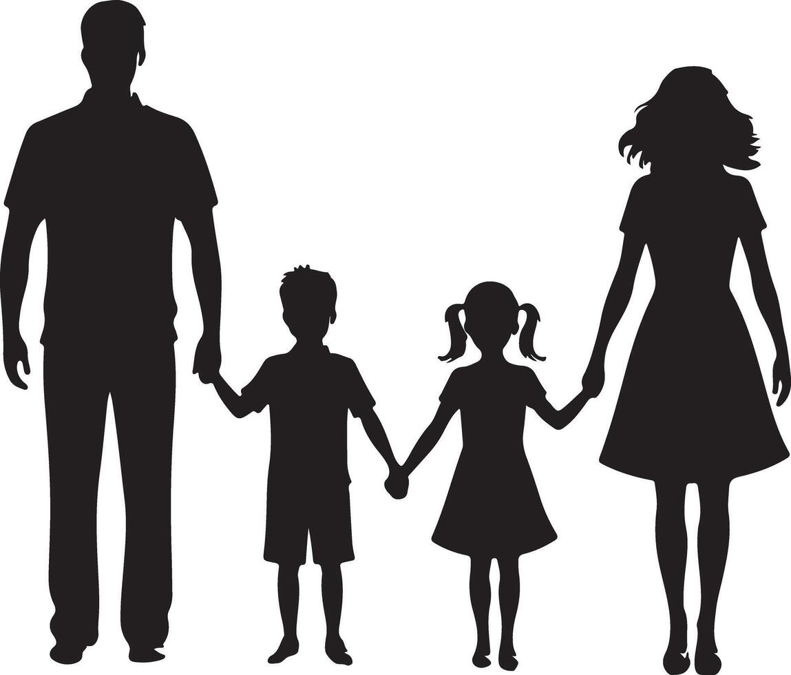 Illustration of Family Standing Together in Silhouette vector
