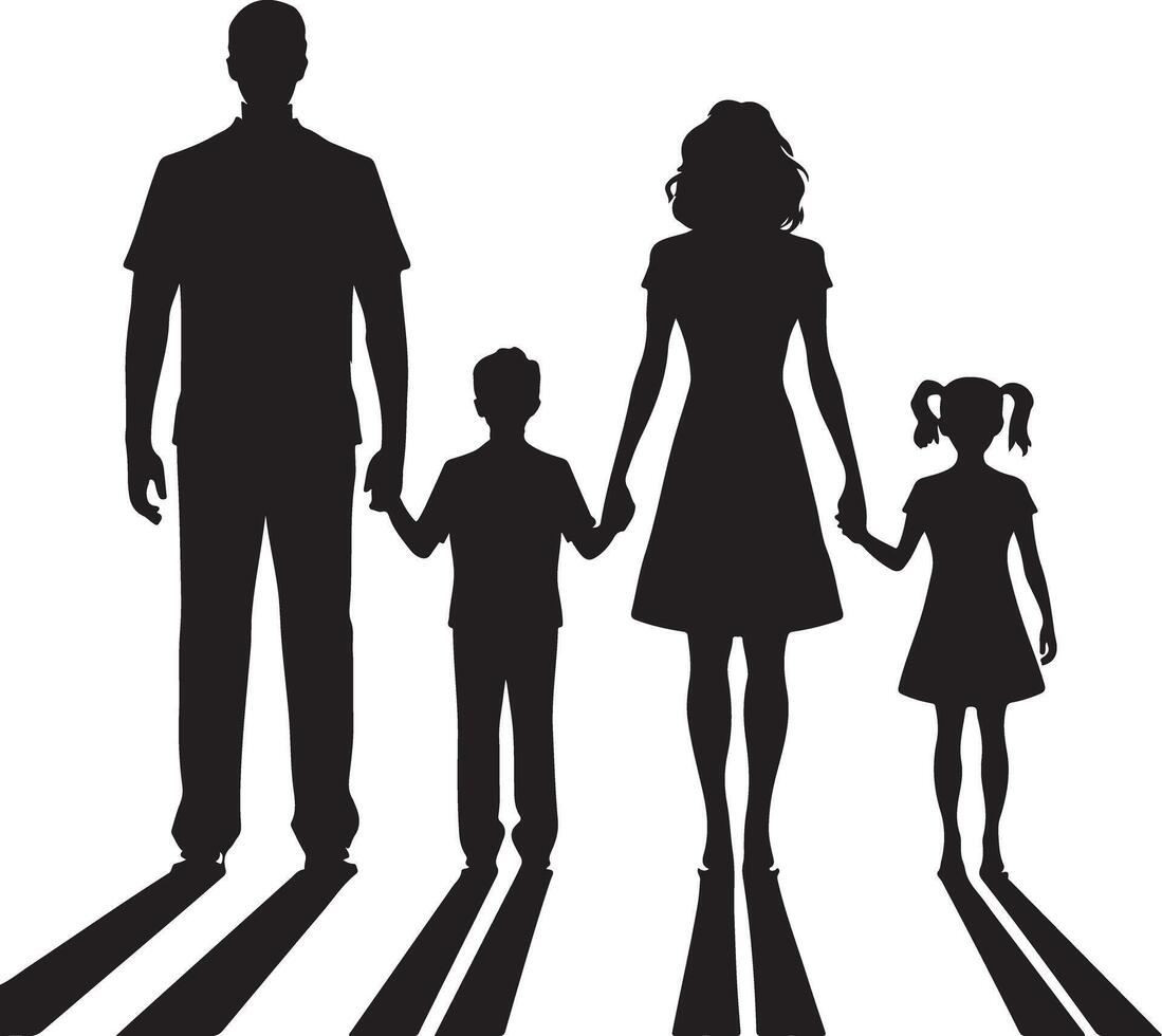 Happy Family Standing Together Silhouette vector