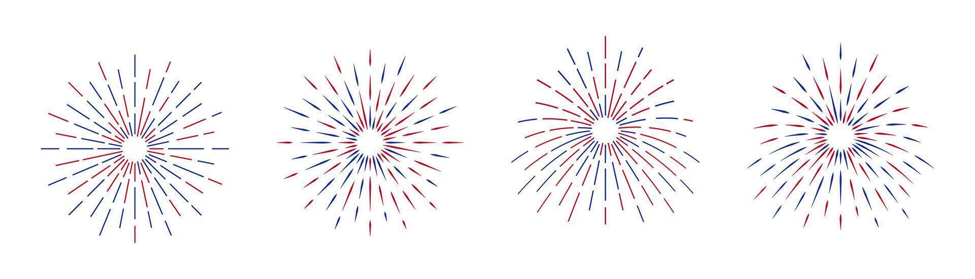 4th of July fireworks set isolated background. vector