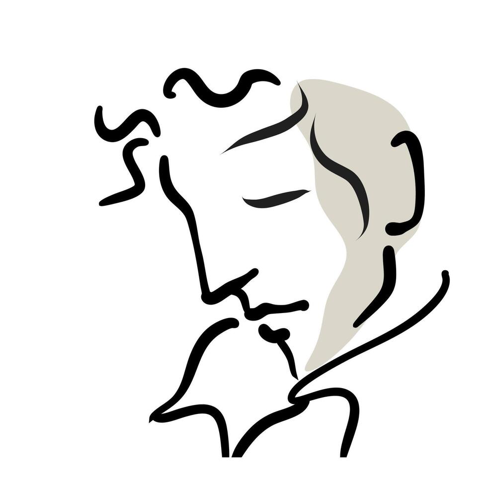 single line male character face black and color vector