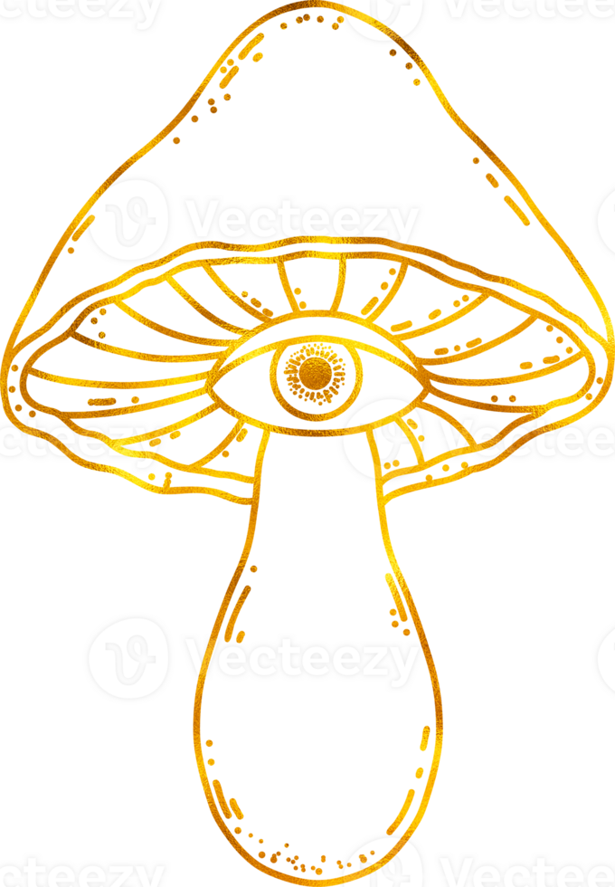 Mushroom with all seing eye with golden foil effect. png