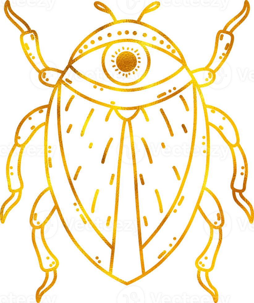 Beatle with all seing eye with golden foil effect. png