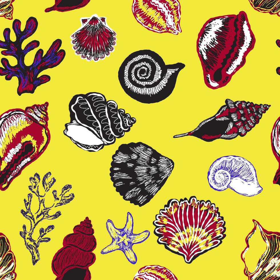 seashells on yellow background vector
