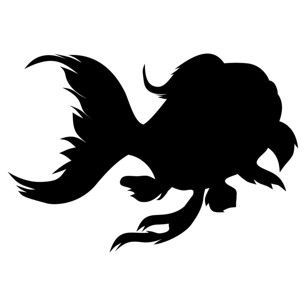 Detailed black silhouette of an ornamental goldfish with fluttering fins and tail. vector