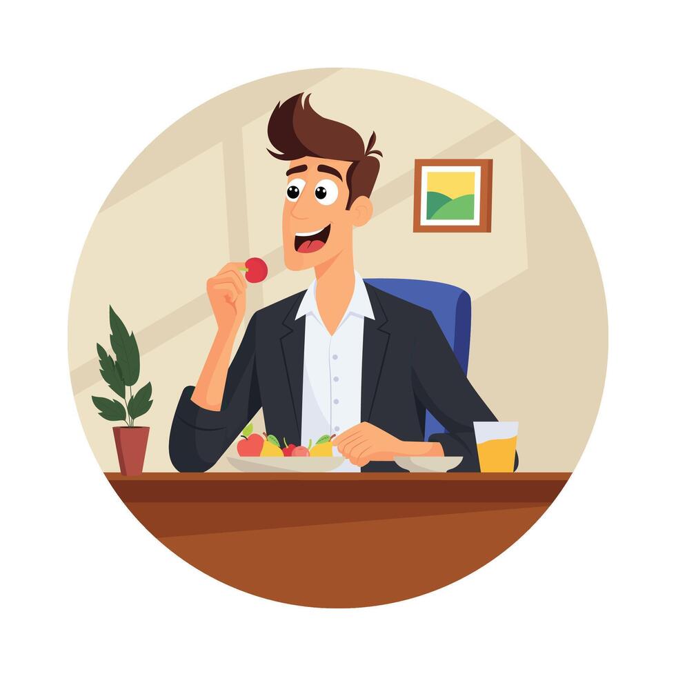 Man Eating Lunch In Lunch Break illustration. EPS 10 file vector