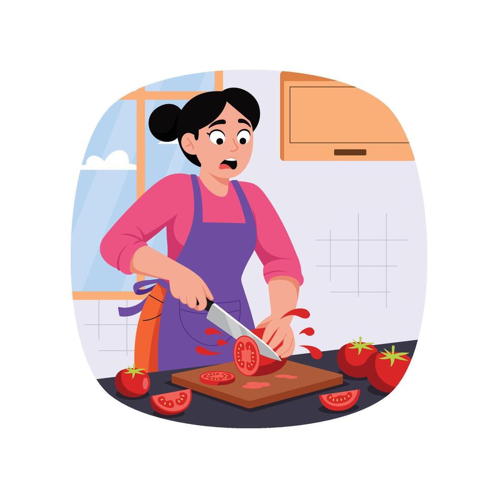 Cutting Vegetables for Salad illustration. EPS 10 File vector