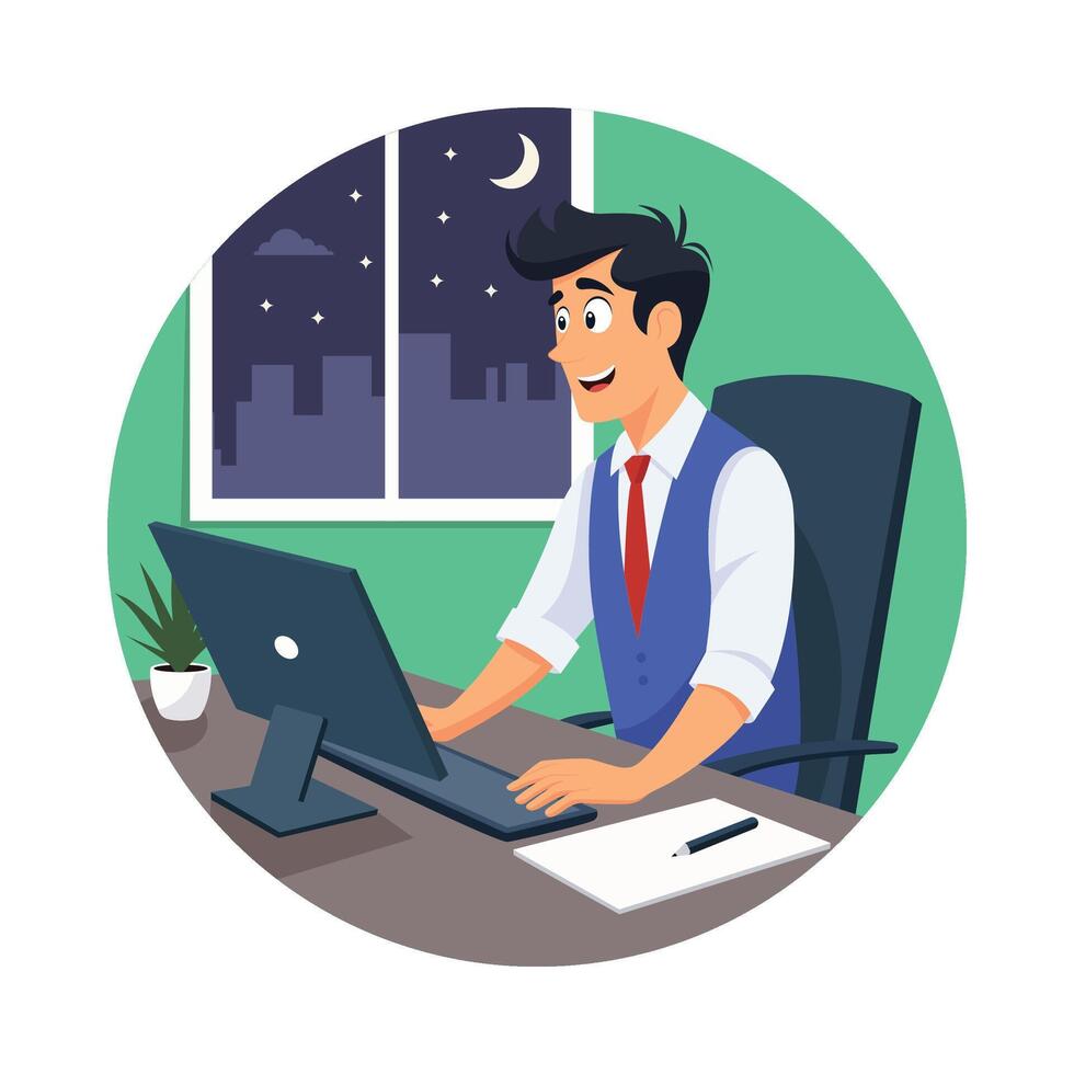 Man Doing Night Job illustration. EPS 10 file vector