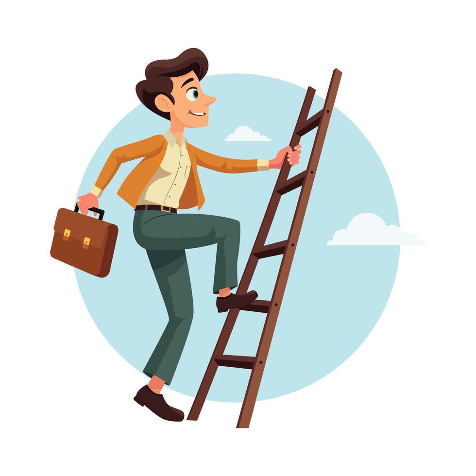 Ambitious Employee Climbing Ladder illustration. EPS 10 file vector