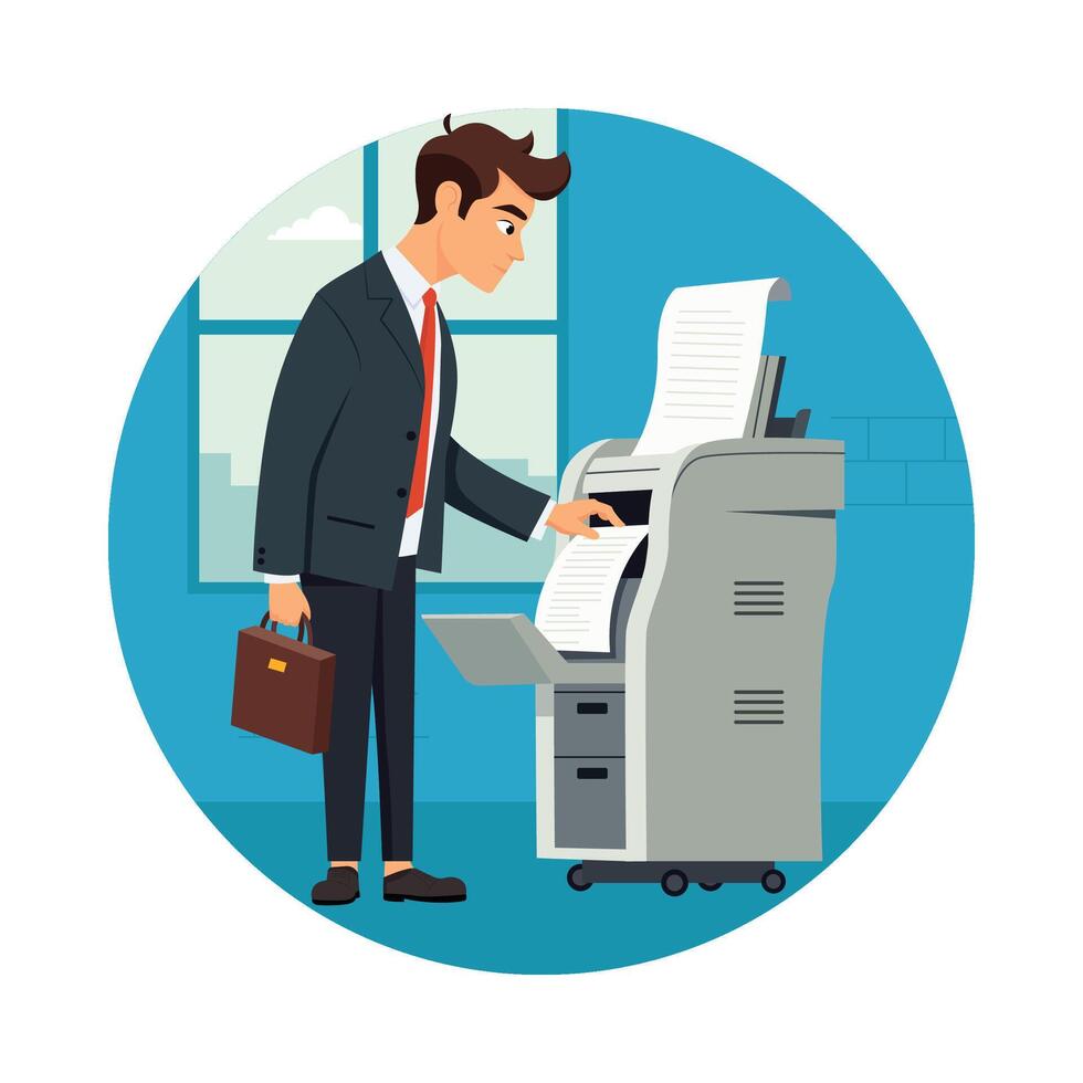 Man Printing Document Using Printer illustration. EPS 10 file vector