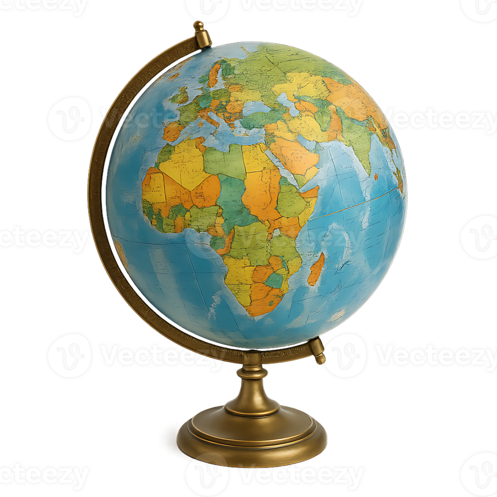 Vintage Globe World Map Decor png