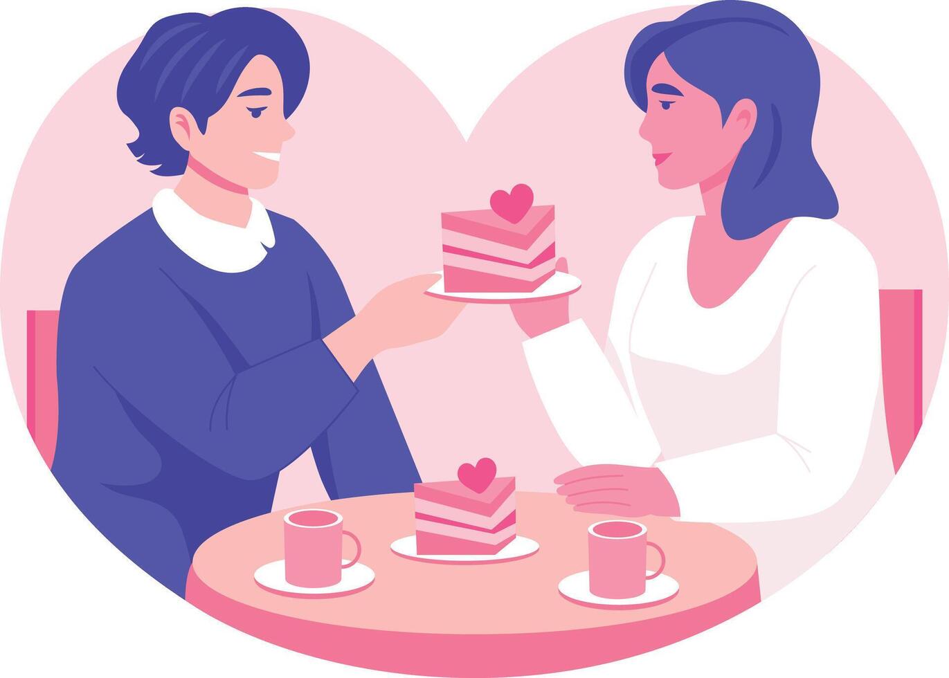 A couple is enjoying a coffee date, flat style illustration vector