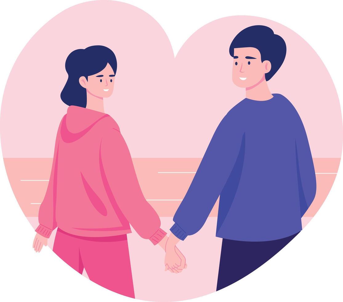 A cute couple holding hands illustration in flat style vector