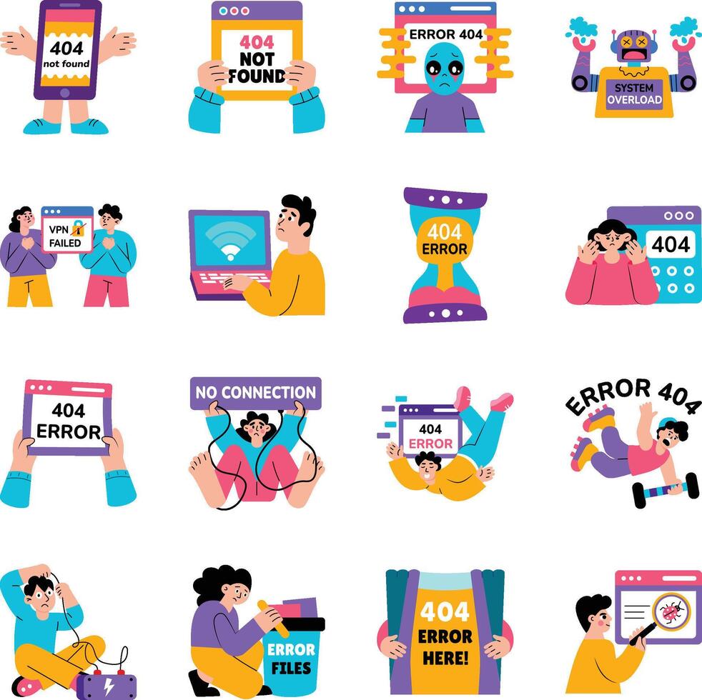 Collection of Flat Style Error Illustrations vector