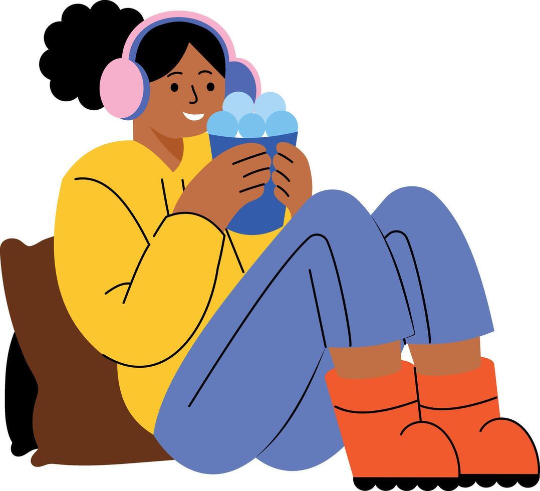 A flat style showing a person listening music vector