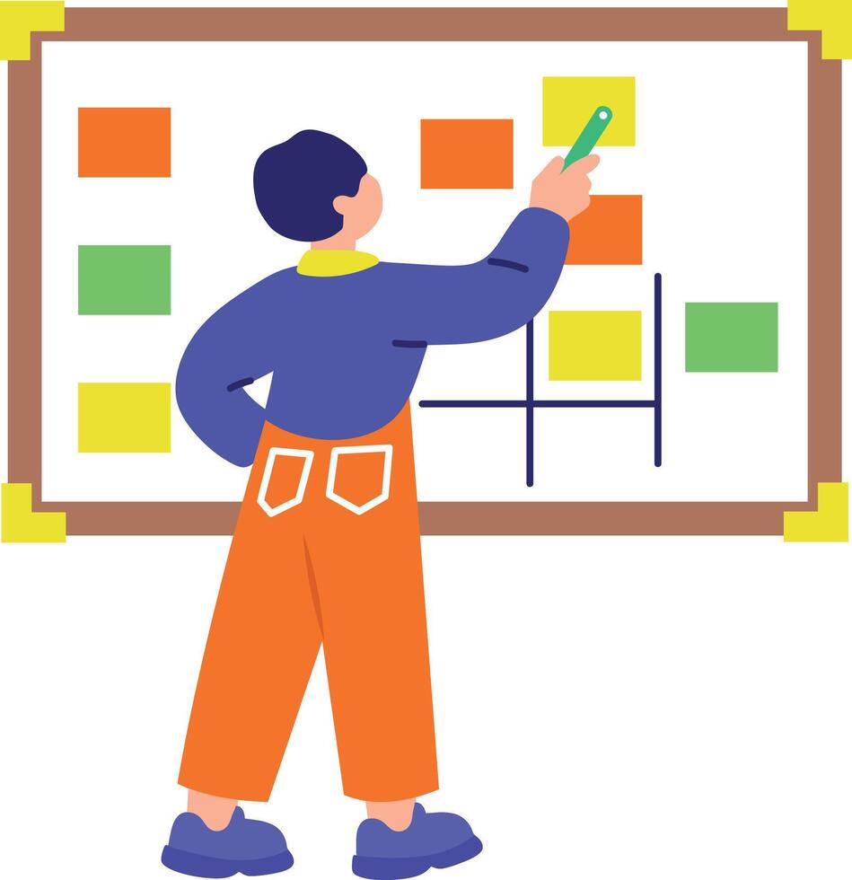 A flat style illustration showing a character doing planning vector