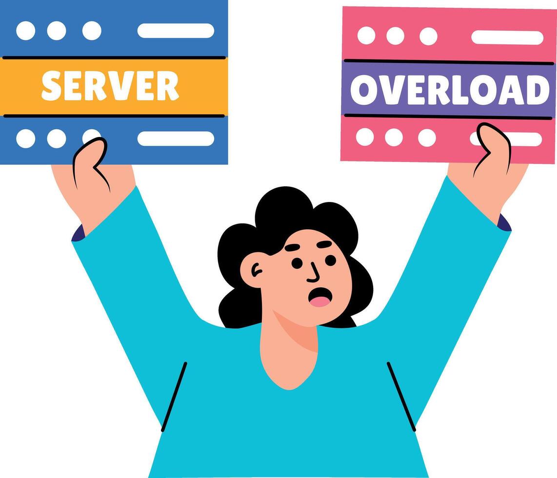 Flat style illustration depicting a moment of server overload vector