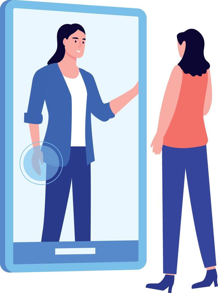 A flat style illustration showing persons doing virtual interaction vector