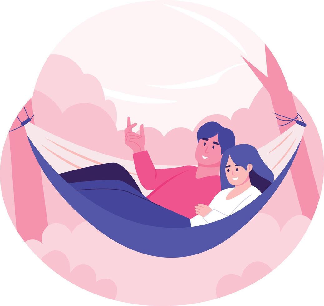 A flat style illustration showing a couple hammock vector