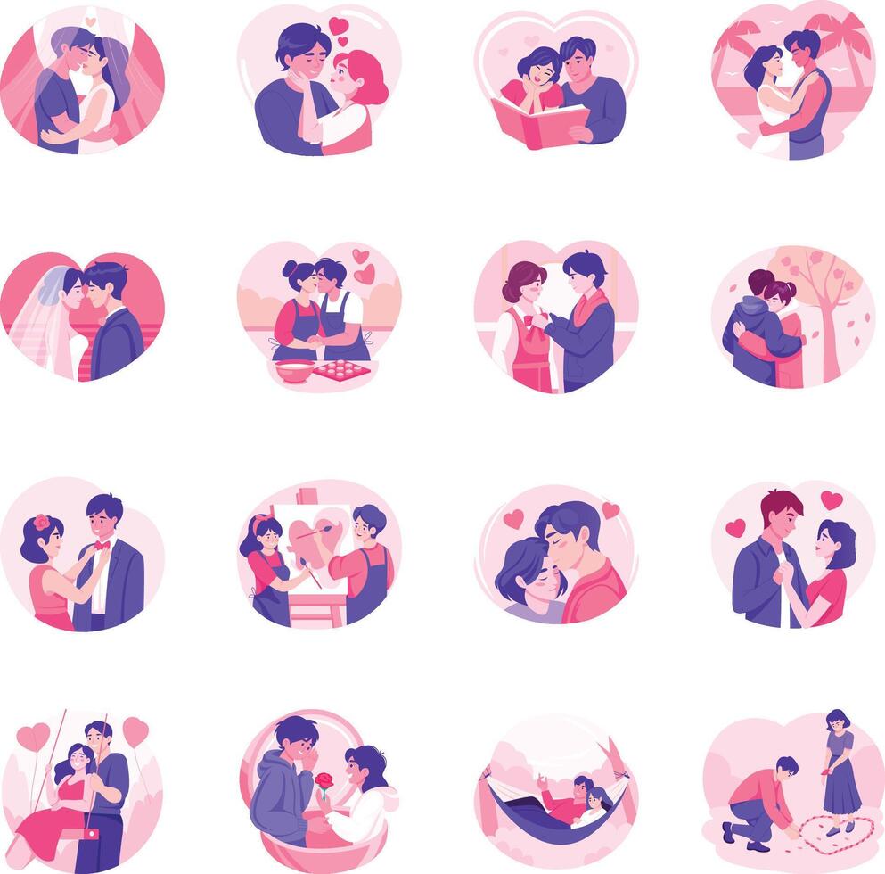 Collection of Romantic Couples Flat Illustrations vector