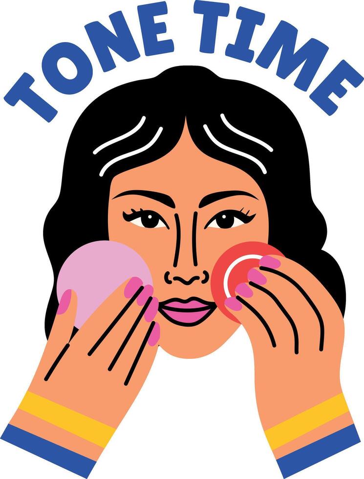 A flat style sticker of a character with tone time typography vector