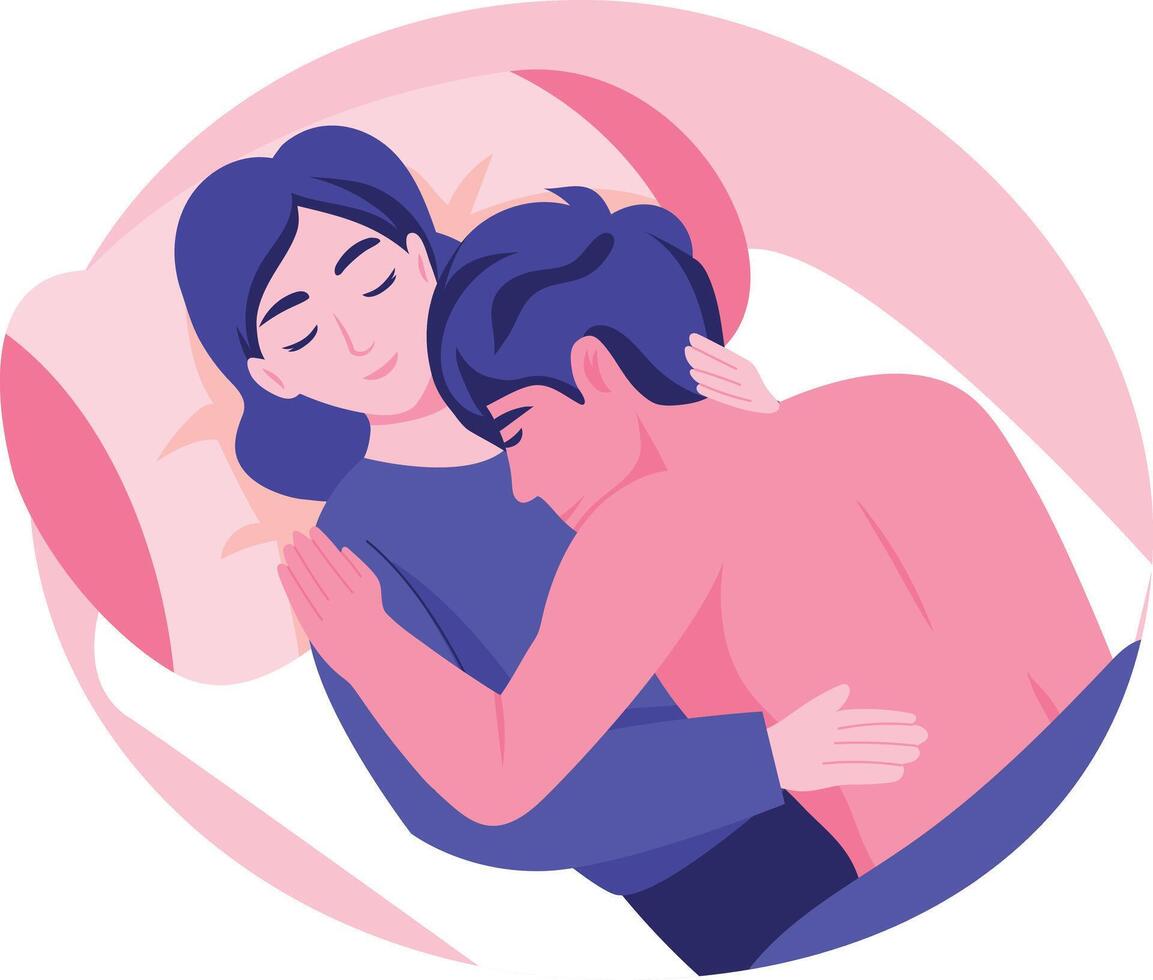 A couple is sleeping peacefully together, flat style illustration vector