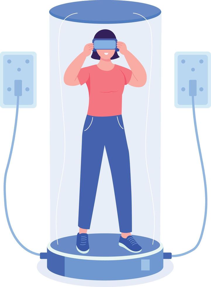 A flat style illustration showing a person using vr treadmill vector