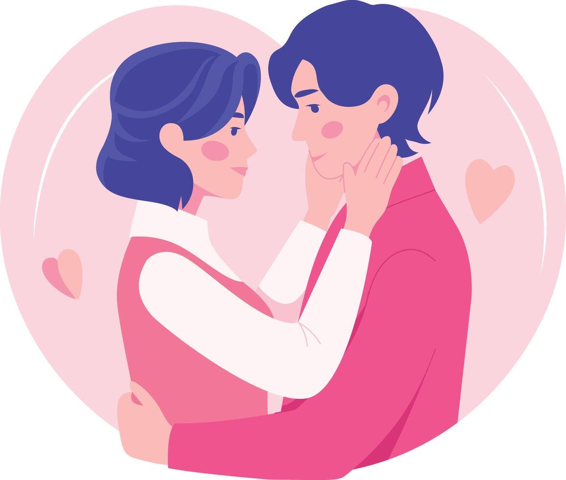 A flat style illustration of soulmates embracing tenderly vector