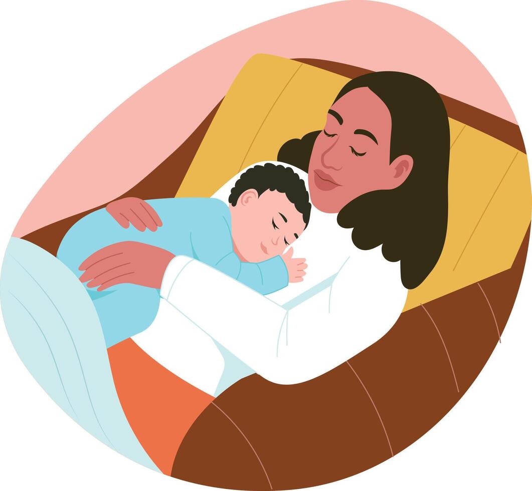 A flat style illustration showing mother child sleeping together vector