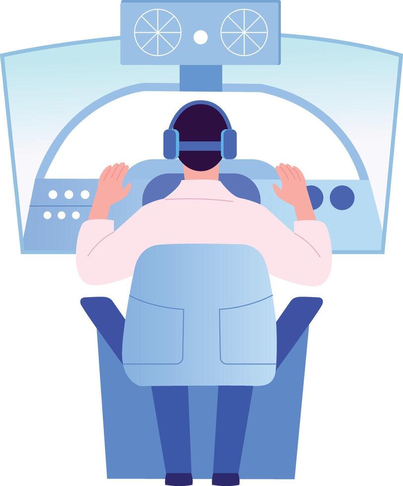 A flat style illustration showing flight simulation vector