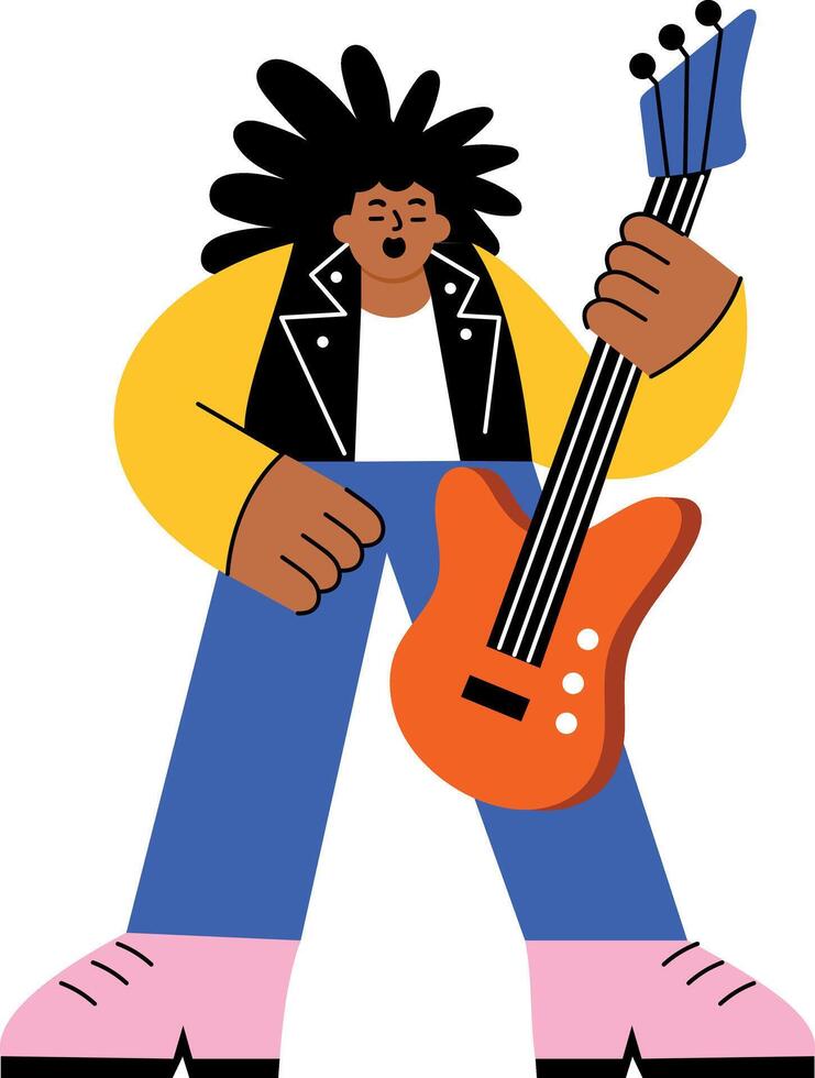 A flat style illustration showing rock star playing guitar vector