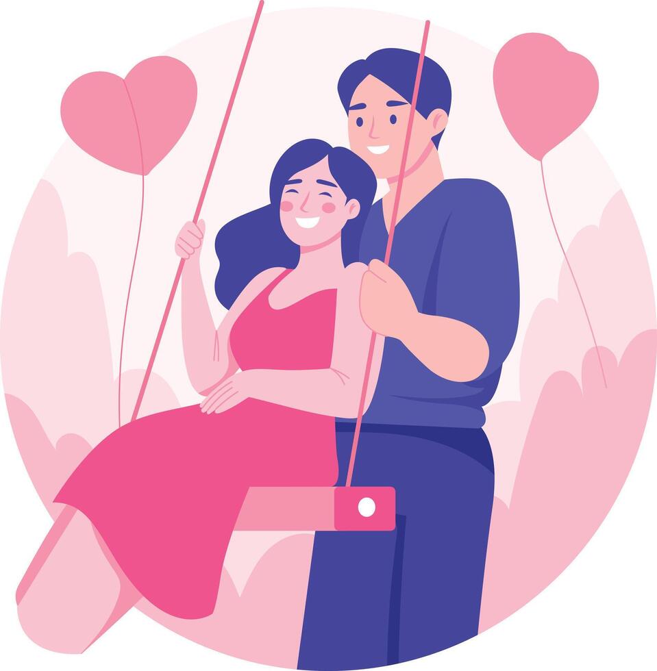 A flat style illustration showing a couple happily swinging together vector