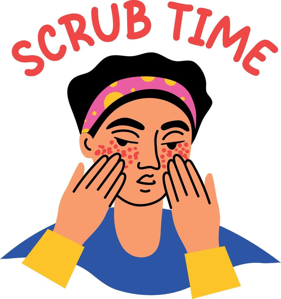 A flat style sticker of a character having scrub time vector