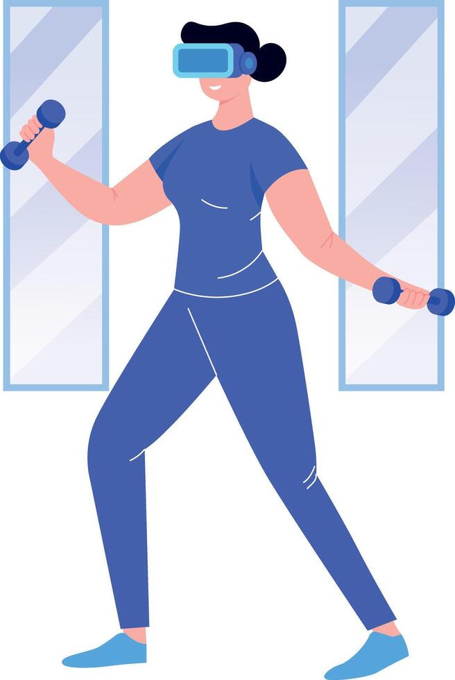 A flat style illustration showing a person doing vr workout vector
