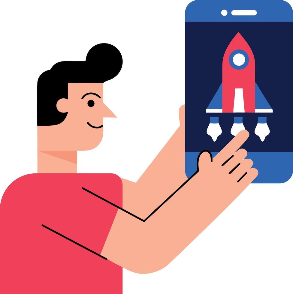 un personaje optimizando aplicación ilustración en plano estilo vector