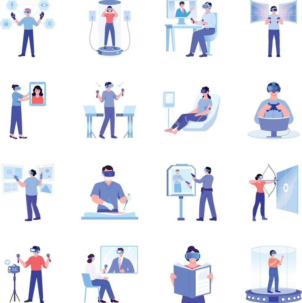 Set of VR Simulation Flat Style Illustrations vector