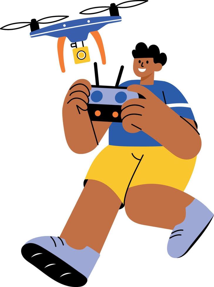 A flat style illustration showing a person flying drone vector