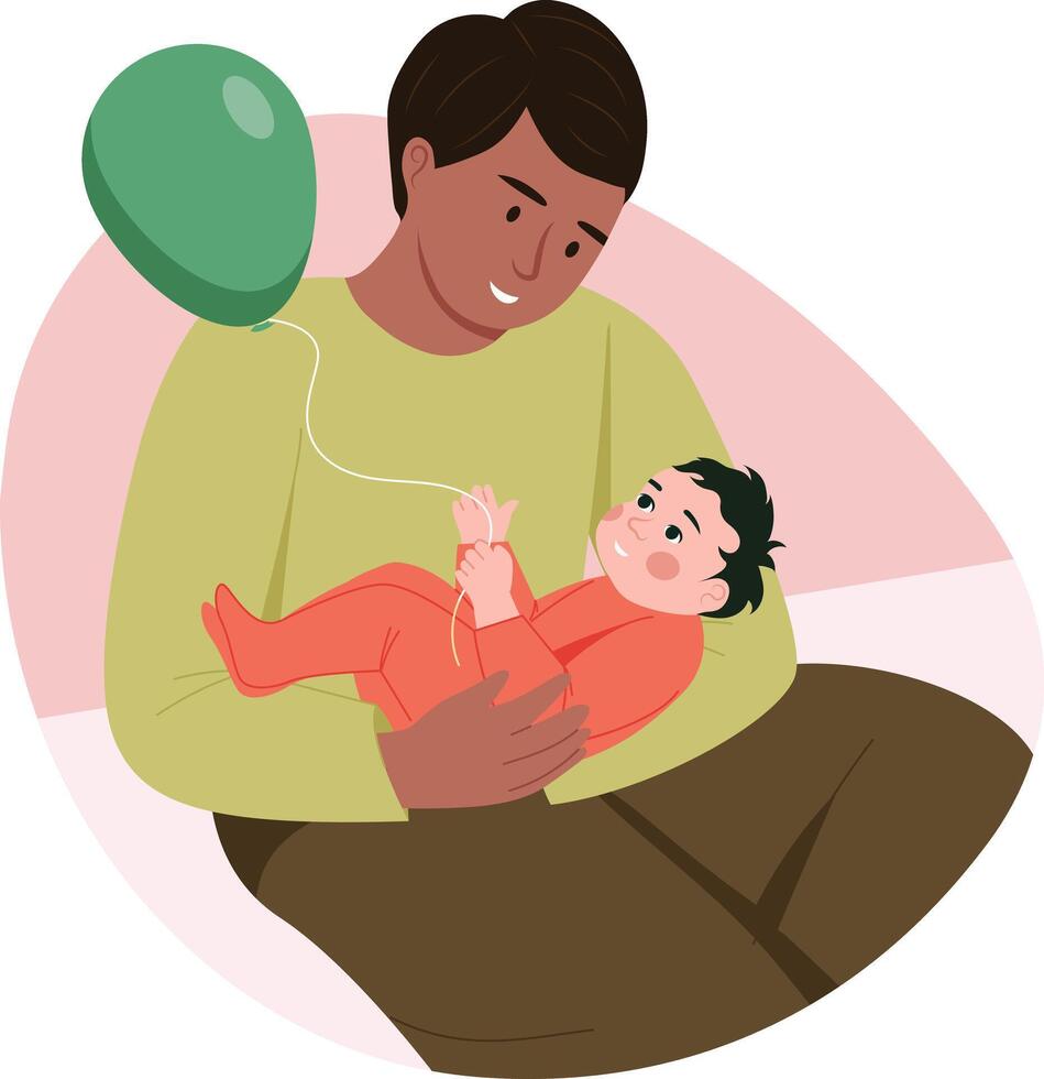 A flat style illustration showing an infant playing baby with his father vector