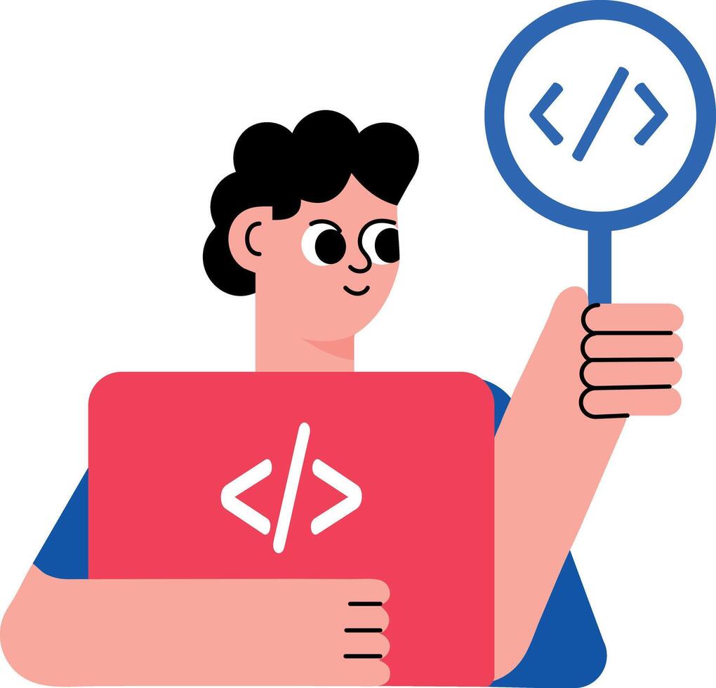 A software developer doing code analysis, flat illustration 66174998 ...