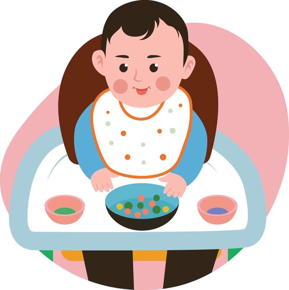 A flat style illustration showing baby eating vector