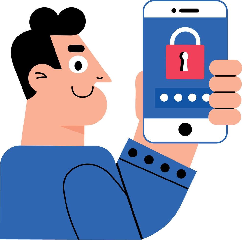 A character holding a secure device, flat illustration vector