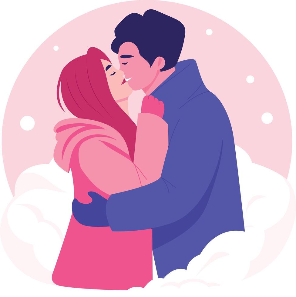 A flat style illustration showing a kissing couple vector