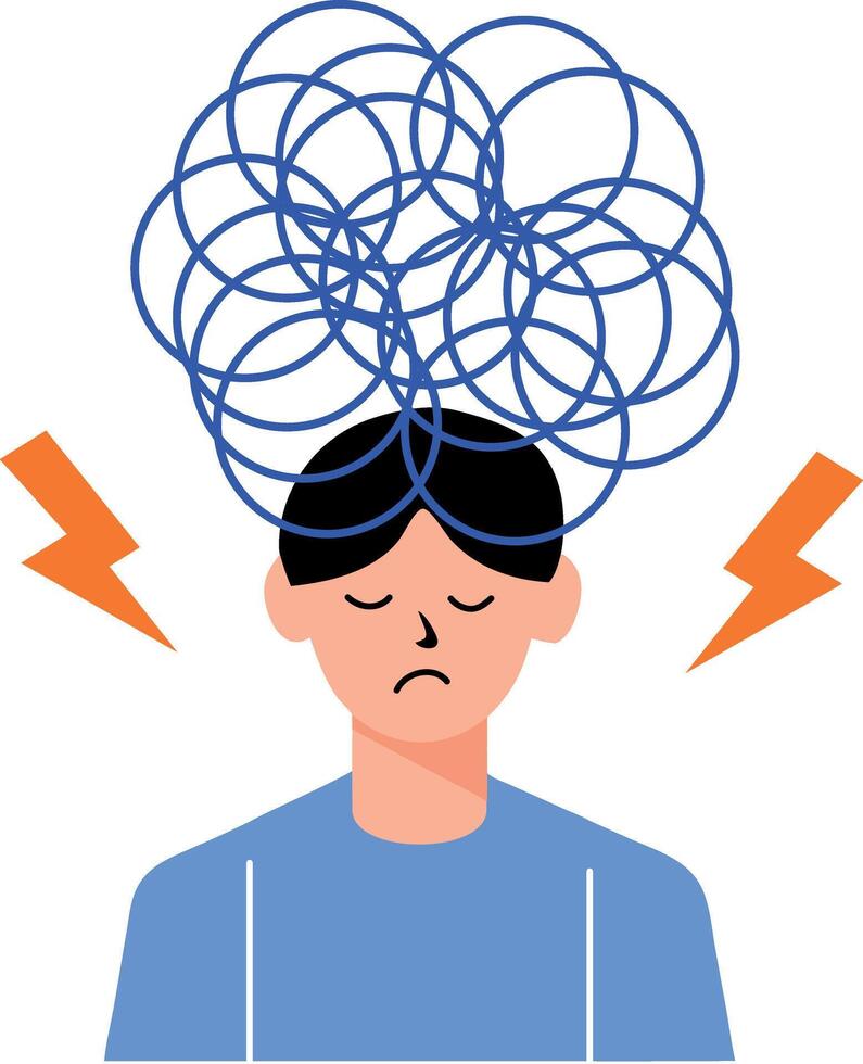 A flat style illustration of an overthinking character vector