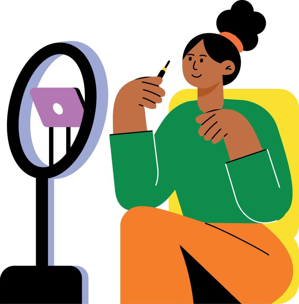 A flat style illustration showing a person vlogging vector