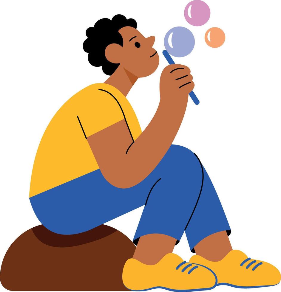 A flat style illustration showing a person blowing bubbles vector